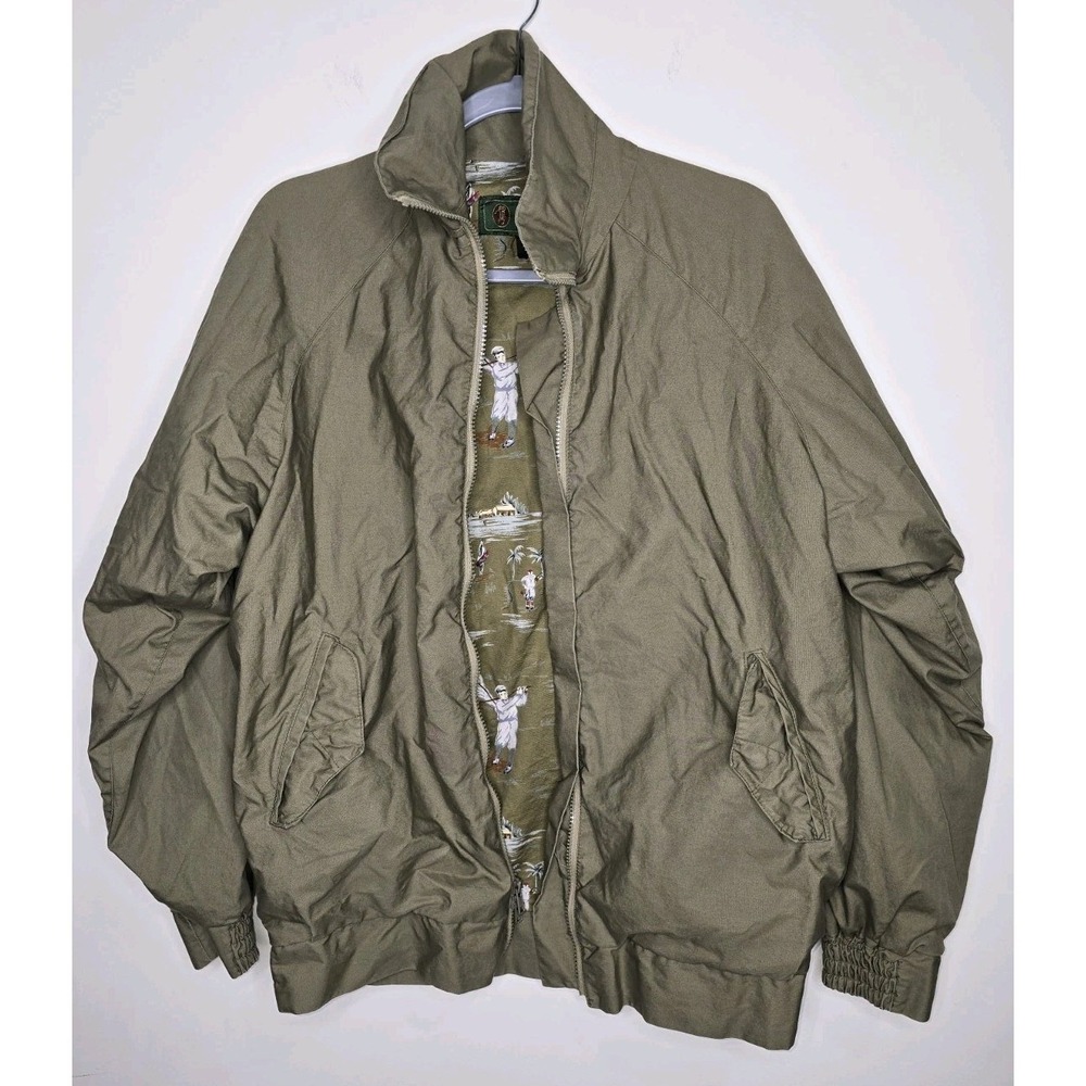 Vintage Golf Print Lined Windbreaker  Olive Green Jacket Bobby Jones Size Large